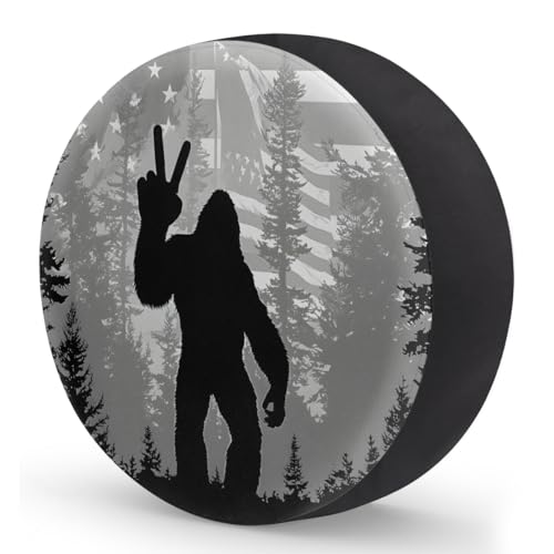 Image of Spare Tire Cover Bigfoot American Flag Wheel Covers Protectors Waterproof Dust-Proof Universal Fit Trailer, RV, SUV and Many Vehicle (15 inch for tire Diameter 27.55 inch-29.13 inch)
