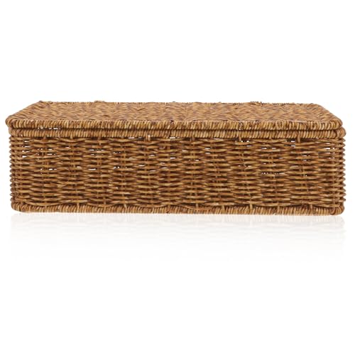 Ciieeo Cesta Tejida Tapa para Almacenamiento en Escritorio, Caja Organizadora para Guardar Objetos Varios en Oficina o Habitación