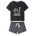 MyFav Damen Pyjamas Schlafanzug Bequem Stilvoll Katze Cartoon gedruckt Nachtwäsche, Schwarz, Small