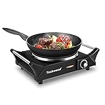 Hot Plate, Techwood Electric Stove for Cooking, 1500W Countertop Single Burner with Adjustable Temperature and Handles, 7.3” Cooktop for RV/Home/Camp, Compatible for All Cookwares Black
