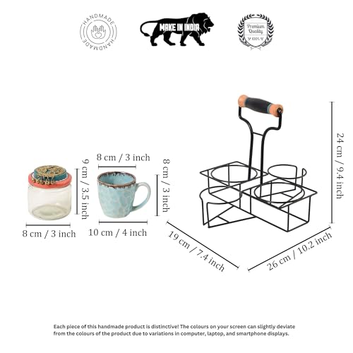 Image of AAKRITI ART CREATIONS Elegance Duo Cup & Snack Jar Set with Iron Tray | Handcrafted Abstract Art Storage Jars | Kitchen Decoration Items Stylish Tray & Jars | Kitchen Containers with Metal Tray