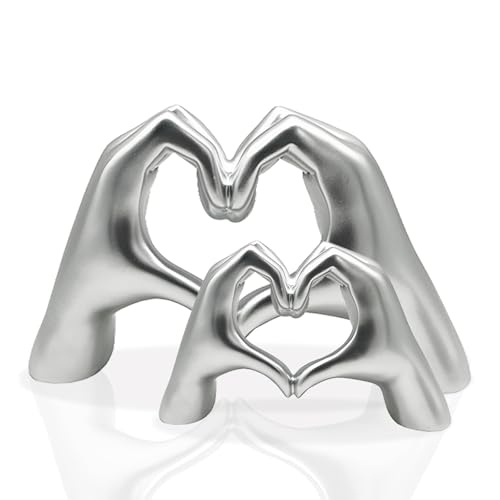 Heart Hands Sculpture Decor Love Finger Statue Modern Hand Love Gesture Sculpture LoveHand Statue Sculptures Desktop Ornaments LoveFinger Sculptures Room Decoration for Shelf (Silver 2 Pcs)