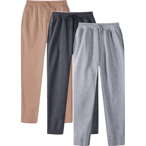 XINGJIAARTS Mens Baggy Sweatpants 3 Pack Open Bottom Casual Pants Elastic Waist Workout Athletic Joggers Pockets Sweat Pants Khaki XX-Large (xx_l) - image 2