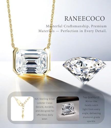 Raneecoco Emerald Cut Solitaire Simulated Diamond CZ Pendant Necklace / 18K Gold Plated Sterling Silver Dainty Necklace for Women3