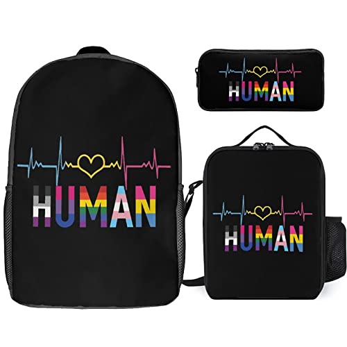 FJAUOQ Pride Month LGBTQ Rucksack-Set, 3-teilig, Rucksack-Set mit Lunch-Tasche, Federmäppchen, großes Fassungsvermögen, Stolz Monat Lgbtq, Einheitsgröße, Rucksack Rucksäcke