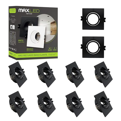 Maxled, Light is Led! Spot Encastrable Cadre 10 Diamètre DU Trou Ø75 Mm Spot De Plafond Encastrable Orientable Anneau Encastrable AU Plafond pour Ampoule LED Halogène GU10 (Carré Noir)