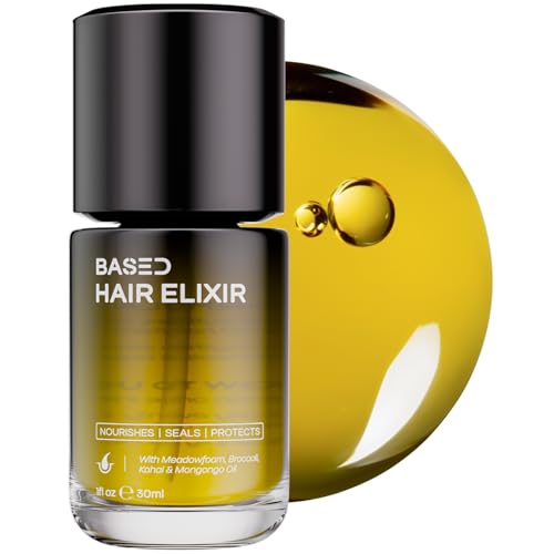 BASED Hair Elixir - Weightless Shine Serum with Heat Protection Controls Frizz & Flyaways Nourishes with Meadowfoam & Mongongo Oils Non-Toxic Formula for All Hair Types (1 Fl Oz Pack of 1)