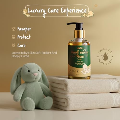 Image of Vasu Swarna Malish Ayurvedic Tailam Baby Massage Oil - 200 ml | Suvarna Infused | Helps Strengthen Developing Bones | Deeply Nourishes | Quick Absorption & Spreads Easily | Improves Blood Circulation