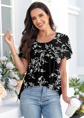 Anymiss 2025 Womens Summer Tunic Tops Casual Dressy Blouse Loose Fit Short Sleeve T Shirts M-3XL4