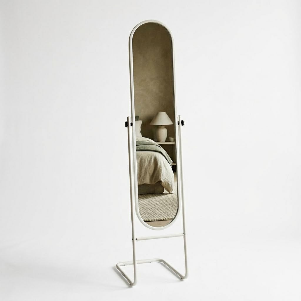 Harbour Housewares White Round Full-Length Mirror - 153Cm X 30Cm - Freestanding Bedroom Large Long Tall Full Length Mirror With Metal Frame For Living Room, Bedroom