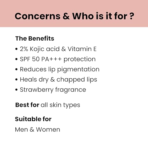 Image of Afterthought SPF 50 PA+++ Lip Balm with 2% Kojic Acid, Fights Pigmentation & Heals Dry, Chapped Lips, Strawberry Fragrance, 6g - (Pack of 2)