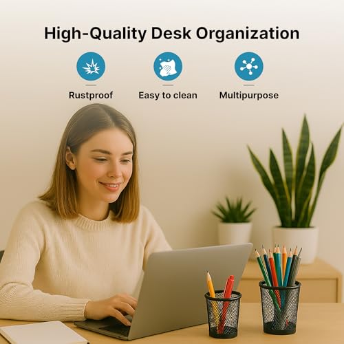 Image of The Better Home Set of 3 Pencil Holders | Metal Made Clip Holder Paint Brush Holder Pen Stand | Study Table Accessories for Kids Home Office Artists | Desk Organizer Metal Mesh Design | 3 Pack