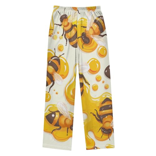 ZZXXB Bee Honey Print Boys Long Pants Soft Trousers Elastic Waist Kids Lounge Bottoms with Pockets S-XL2
