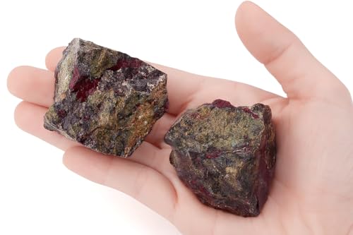 Image of 2Pcs Dragonblood Stone 1.8-2.2 inch Large Raw Crystals and Healing Stones Crystal Rough Rocks for Cabbing Decoration Polishing Tumbling Wrapping DIY Wicca Reiki Wire Gifts Natural Rock