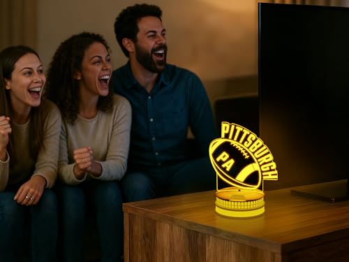 Image of CLORURBANLIVE 3D Football Pittsburgh Night Light 3D Illusion Lamp with Remote Control 16 Color Options Sports Decor Lighting for Fans - Multicoloured OneSize