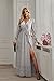 Women's Summer Maxi Glitter Dress Wrap V Neck Ruffle Sleeve Cocktail Party Long Dresses with Slit,Silver,M