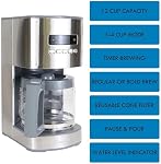 Kenmore Drip Coffee Maker - Programmable Cafe Machine With Glass Pot, Regular & Bold Brew, Auto Shut Off Large Water Reservoir, Reusable Filter, Kitchen Appliances For Cafeteria Barista, 12 Cup, White