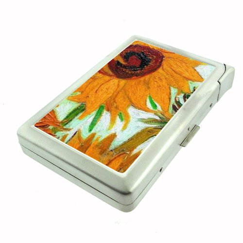 Vincent Van Gogh Sunflowers Double-Sided Cigarette Case with lighter, ID Holder, and Wallet D-007