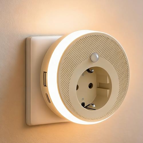 LED Nachtlicht mit Bewegungsmelder und Steckdose, Bewegungslicht Steckdose, 3…
