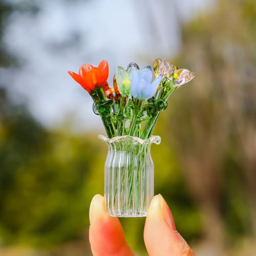 Fieuaah Vase en Verre avec 7 décors de Fleurs Miniatures en Verre, Dessus – vue 5