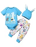 Truly One Baby Boy My First Easter Outfit Boy Easter Eggs Clothes Newborn Easter Outfit (Blue,0-3 Months)