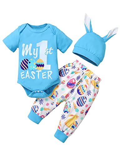 Truly One Baby Boy My First Easter Outfit Boy Easter Eggs Clothes Toddler Easter Outfit (Blue,12-18 Months)