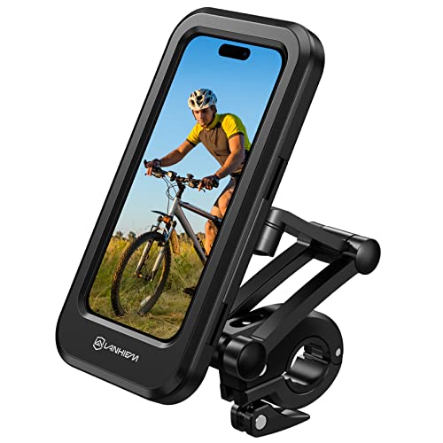 Lanhiem Motorrad Handyhalterung Hülle, Universelle wasserdichte Fahrrad Handy Halterung 360° Drehbare Höhenverstellbar Touch Screen für iPhone Samsung Huawei 4,7