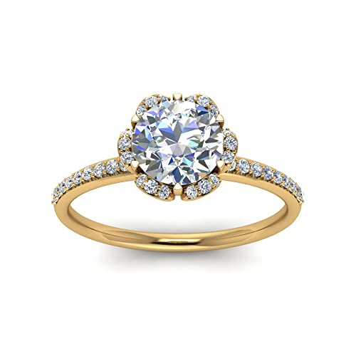 Image of 55Carat Choose Your Gemstone 6 Petal Ring Yellow Gold Plated Round Shape Halo Engagement Rings Well Shaped for Any Gift Giving Occassion Modern Style Enchating Women US Size 4 to 12
