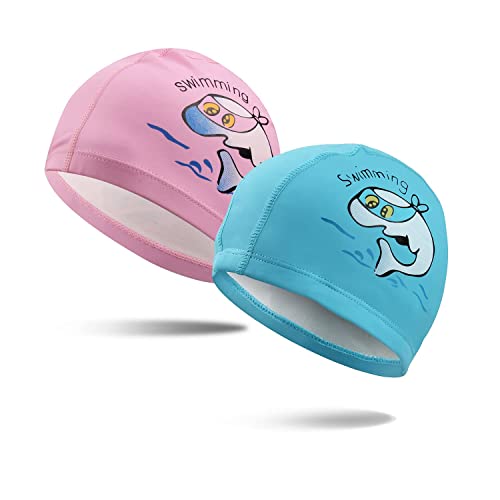 La Mejor Lista de Gorros para Niño Top 10. 32 Qrity 2 Piezas Gorros de Natación Elásticos Gorro de Natación Impermeable de PU Antideslizante para Niños, Niñas