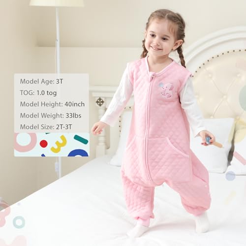 Image of HOMEAL Toddler Sleep Sack with Feet, TOG 1.0, Sleeveless Baby Sleep Sack for Early Walkers, Pink
