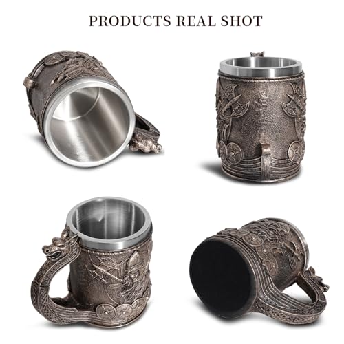 Viking Mug Beer Stein Tankard, Stainless Steel Drinking Tankard Mug Coffee Cup, Medieval Norse Mythology Folklore Poetic Edda Gothic Decor Party Decoration Drinkware Gift for Men (Odin) - Thumbnail 5