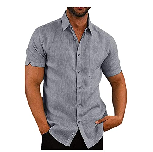Chemisier en lin homme d'été gris 3XL vêtement respirant manches courtes