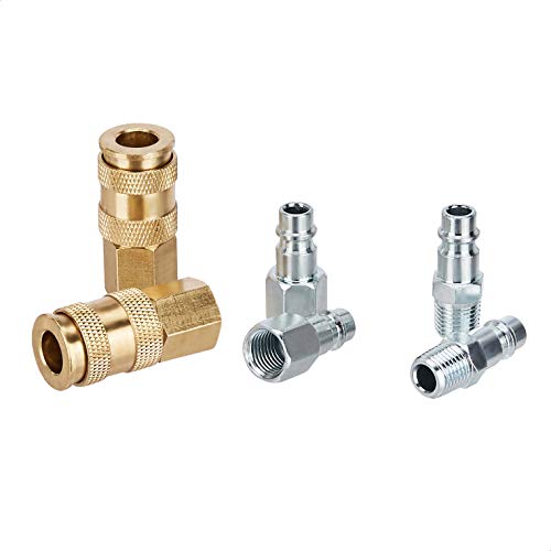 Amazon Basics Air Coupler and Plug Kit - 1/4-Inch NPT V Style Fittings, 6-Piece
