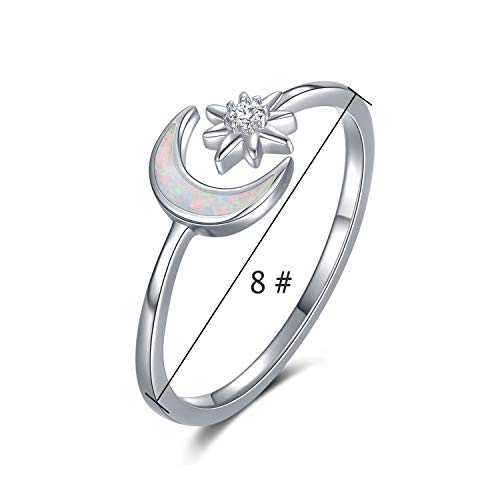 Cuoka Miracle Moon Ring, S925 Sterling Silver Crescent Moon And Star Ring Synthetic Opal Open Ring Adjustable Ring Gift For Women #TOP6