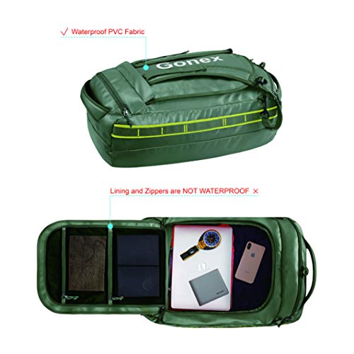 Gonex 60L Water Repellent Duffel Bag Backpack Outdoor Heavy Duty Duffle Bag with Backpack Straps for Hiking Camping Travelling Cycling for Men Women Olive Green