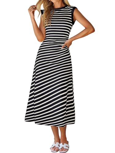 Glamaker Women Summer Tshirt Midi Dress Soft A Line Cap