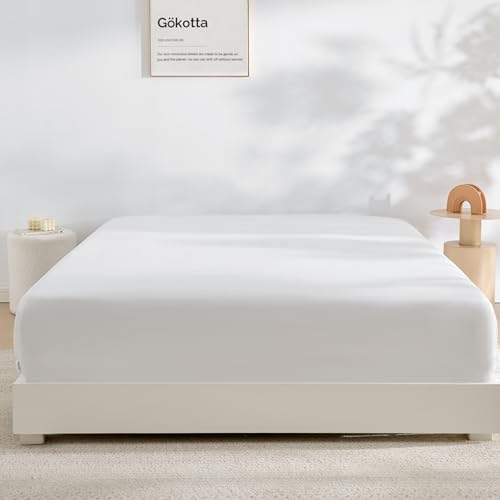 GOKOTTA Fitted Sheet Only - 15 Inch Pocket Bamboo Rayon Fitted Sheet, Super Soft and Cooling Bottom Sheet with 4 Elastic Corner Straps(Bright White, Twin Size)