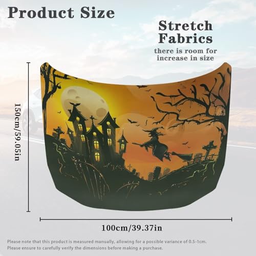 Image of Halloween Moon Witch Hood Cover Stretchable Polyester,Engine Cover,Elastic Fabrics Can be Washed,Car Bonnet All-Season Protection