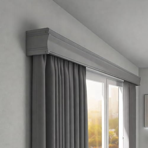 3-in-1 Curtain Track System (Wall Mount Grey) | Streamlined Pelmet with Double Rail Custom Length, Optional Overlap Closer, Full-Spectrum LED Light & Curtain Wand