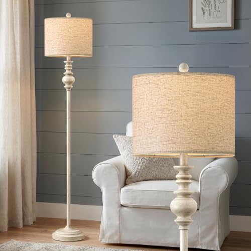 Image of BOBOMOMO 64.25 inch Farmhouse Floor Lamp for Living Room Bedroom, Tall Antique White Standing Lamp with Rotary Switch, Vintage Corner Floor Lamp for Living Room & Office, Rustic Home Decor