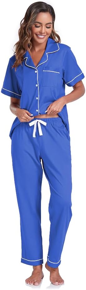 COLORFULLEAF 100% Cotton Women's Pajamas Sets Button Down Sleepwear Short Sleeve with Long Pants Lounge Pj set - Image 3
