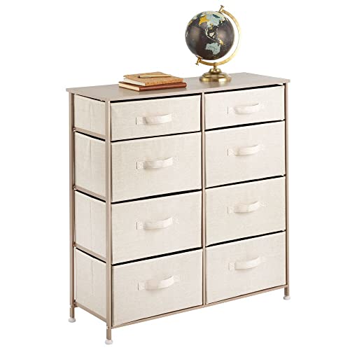 mDesign Storage Dresser Furniture, Tall Chest Tower Organizer for Bedroom, Hallway, Entryway, Kid Room, Nursery and Closet Organization, 8 Fabric Drawer for Clothes, Sturdy Steel Frame - Cream/Gold