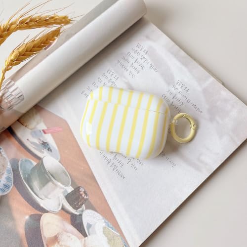 Image of MINSCOSE for AirPods Pro 3rd Generation Case (2025),Cute Striped Aesthetic Pattern Design with Girly Keychain Ring,Soft TPU Protective Shockproof Cover with Cleaner Kit for Airpods Pro 3-Yellow