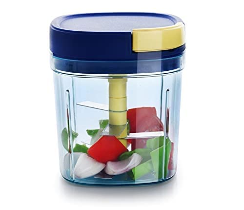 Leawall Premium Vegetable and Fruit Chopper with Anti Slip Silicon Base Ring, Tight Air Lid, for Chopping, Mincing and Whisking with 5 SS Blades and 1 Plastic Whisker(Blue) at Rs. 149