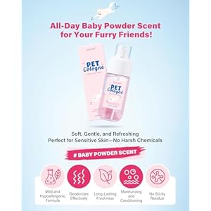 Dog & Cat Perfume | Long-Lasting Baby Powder Scent Deodorizing Spray | Fur-Conditioning Cologne, Non-Sticky Formula | Travel-Friendly, 3.38 fl. oz Dog Cat Perfume Long Lasting Baby Powder Scent Deodorizing Spray Fur Conditioning Cologne Non Sticky Formula Travel Friendly 338 fl oz