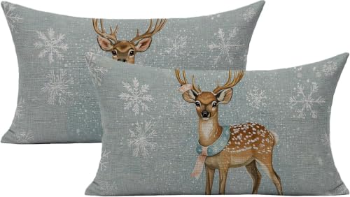 Housse coussin en lin double face bleu 40x80cm de qualité - 2