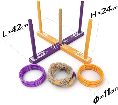 Outdoor Quoits, Quality Rope Wooden Ring Toss Throwing Game for Garden Hoopla Set Toy
