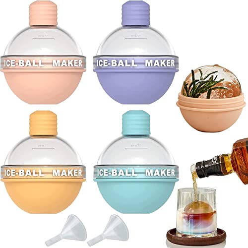 Fabricante de bolas de hielo, molde para hacer bolas de hielo de color caramelo, 4 moldes redondos de silicona para cubitos de hielo de whisky, molde de hielo de esfera de 2.5 pulgadas para whisky Cover