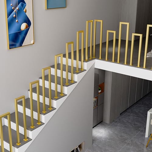 yurstcggh Garde Corps Escalier,Rampe Escalier en Forme de U,Noir/Blanc/Or,Garde Corps