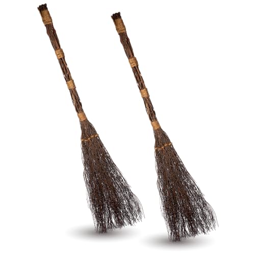 Cinnamon Twig Brooms 36in (2 Pack) - Rustic Fall Broom Decor – for Halloween Porch or Entryway - Real Stick Witch Broom Decorations Wrapped in Jute Rope - Autumn Thanksgiving Display - Image 4